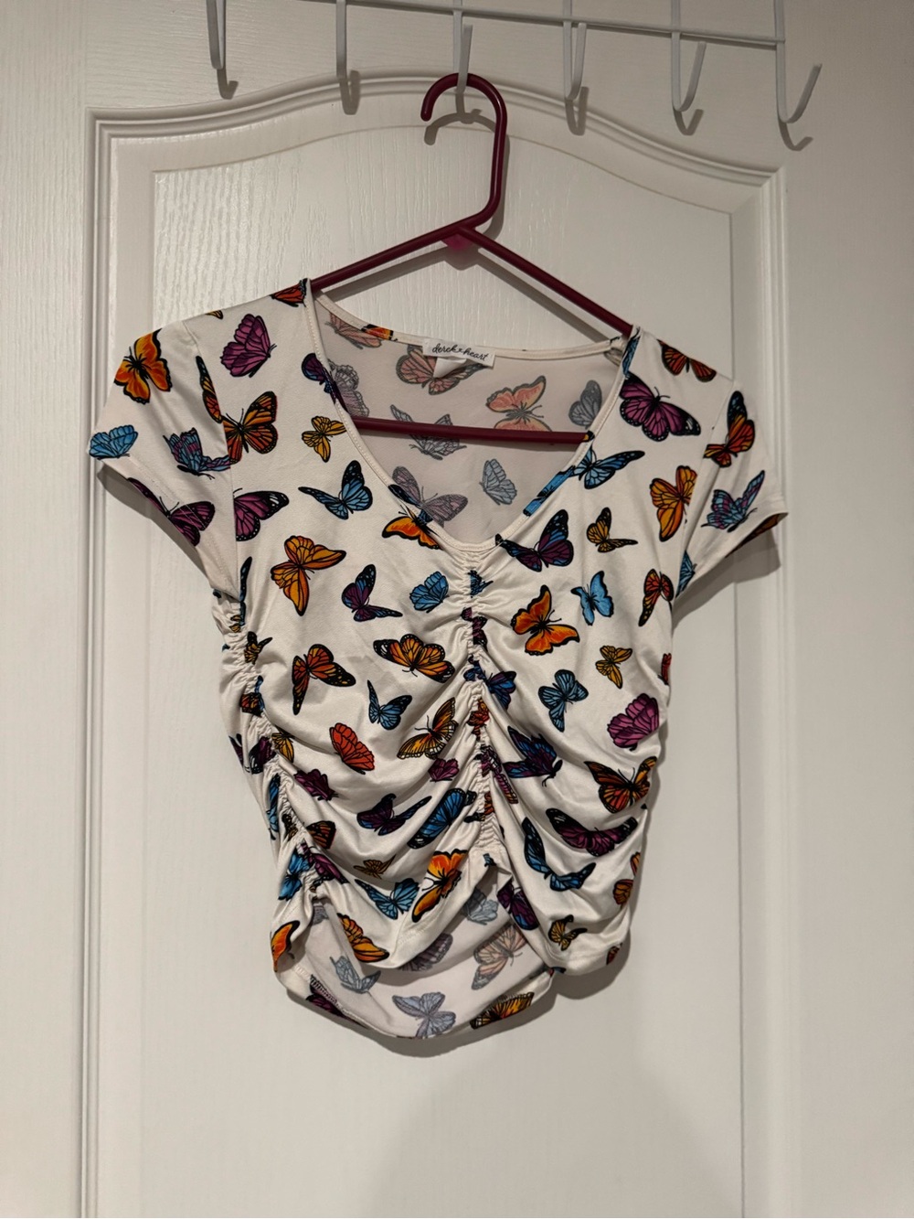 Y2K Rutched Butterfly Crop Top